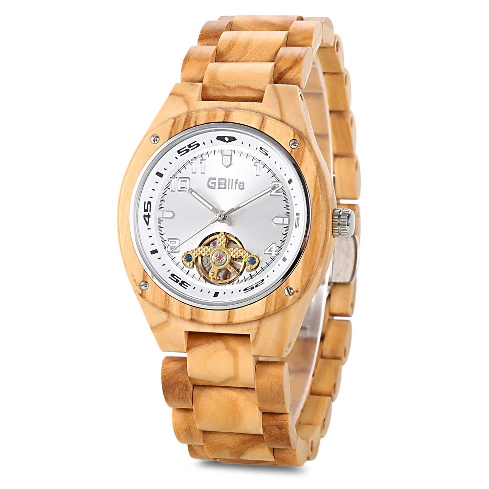 GBlife Mens Auto Mechanical Wood Watch